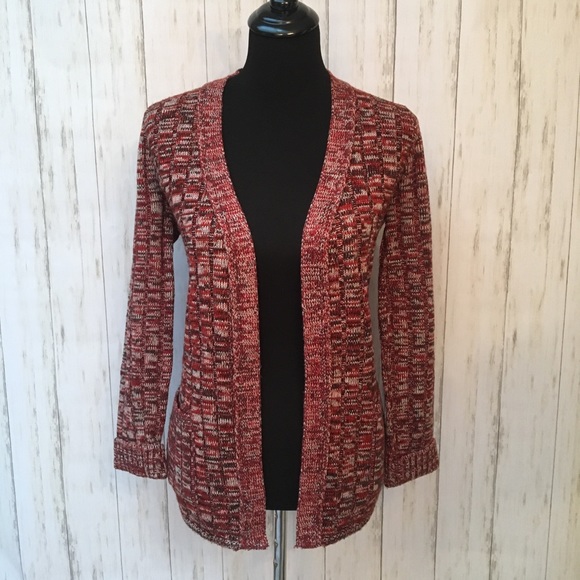 Sweaters - Red & brown open chunky cardigan sweater - size L